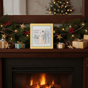 Blauw en goud Mary, Joseph en Jesus Holiday Fotoplaat