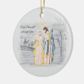 Blauw en goud Mary, Joseph en Jesus Holiday Keramisch Ornament (Links)