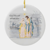 Blauw en goud Mary, Joseph en Jesus Holiday Keramisch Ornament (Achterkant)