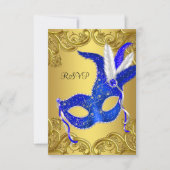 Blauw en Goud Masquerade Party RSVP (Voorkant)