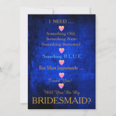 Blauw en goud met hart word je mijn Bridesmaid I Kaart (Voorkant)