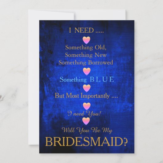 Blauw en goud met hart word je mijn Bridesmaid I Kaart (Voorkant)