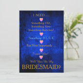 Blauw en goud met hart word je mijn Bridesmaid I Kaart (Staand voorkant)