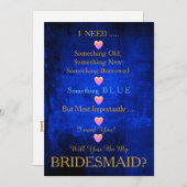Blauw en goud met hart word je mijn Bridesmaid I Kaart (Voorkant / Achterkant)