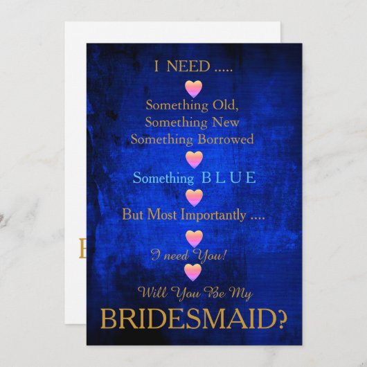 Blauw en goud met hart word je mijn Bridesmaid I Kaart (Voorkant / Achterkant)