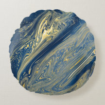 Blauw en goud metalen ronde kussen