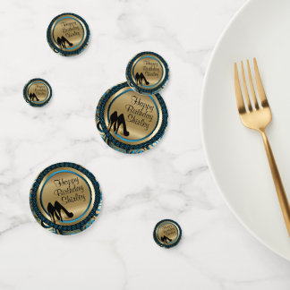 Blauw en Goud Metallic Happy Birthday - Hoge hakke Confetti