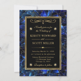 Blauw en Goud Middernacht Kristal Galaxy Bruiloft Kaart