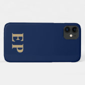 Blauw en goud | Minimummonogram modern Initiaal Case-Mate iPhone Case (Achterkant (horizontaal))