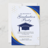 Blauw en Goud Modern Graduation Party Kaart (Voorkant)