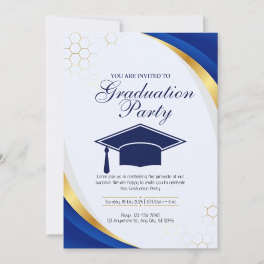 Blauw en Goud Modern Graduation Party Kaart (Voorkant)