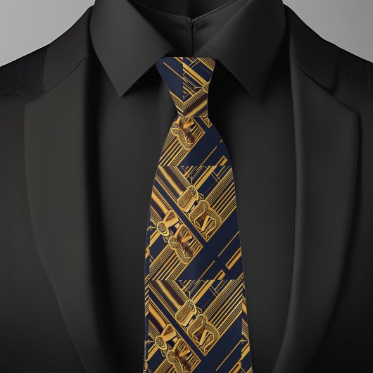 Blauw en Goud Modern Industrieel Patroon Stropdas