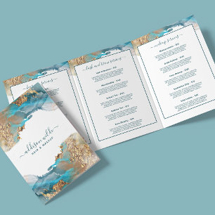 Blauw en goud modern kunst vloeibare inkt salon br drieluik kaart