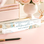 Blauw en Goud Modern Liquid Waterverf Business Naambordje