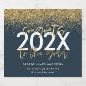 Blauw en goud modern script glitter afstuderen sparkling wijnetiket (Enkel label)
