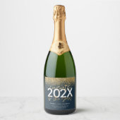 Blauw en goud modern script glitter afstuderen sparkling wijnetiket (Voorkant)