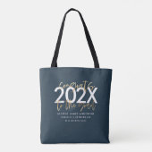 Blauw en goud modern script stijlvol afstuderen tote bag (Achterkant)