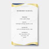 Blauw en Goud Modern Teacher Portrait Company Badge (Back)