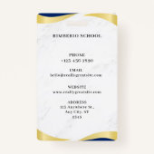 Blauw en Goud Modern Teacher Portrait Company Badge (Achterkant)