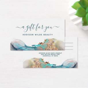 Blauw En Goud Modern Vloeibaar Waterverf Cadeaubon Visitekaartje