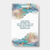 Blauw en goud modern vloeibare waterverf salon ID Badge (Achterkant)