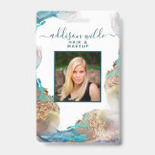 Blauw en goud modern vloeibare waterverf salon ID Badge (Voorzijde)