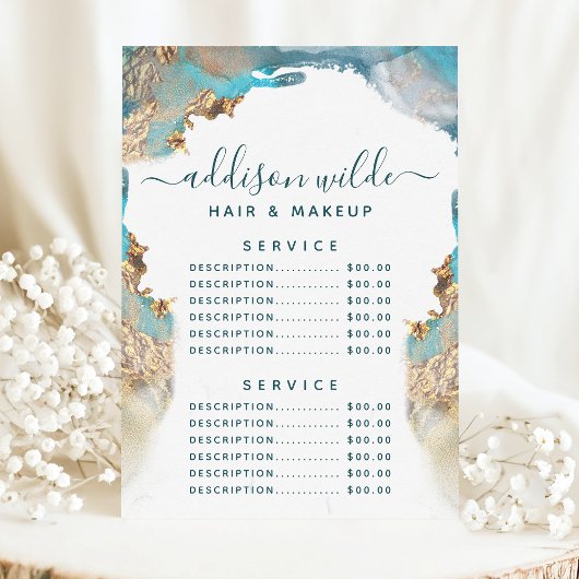 Blauw en goud moderne kunst vloeibare inkt service menu