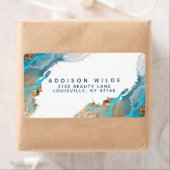 Blauw en Goud Moderne Kunst Vloeibare Inkt Verzend Etiket (Insitu)