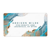 Blauw en Goud Moderne Kunst Vloeibare Inkt Verzend Etiket (Voorkant)