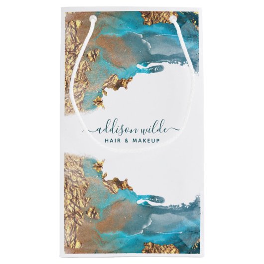 Blauw en Goud Moderne Kunst Vloeibare Inkt Zaken Klein Cadeauzakje (Achterkant)