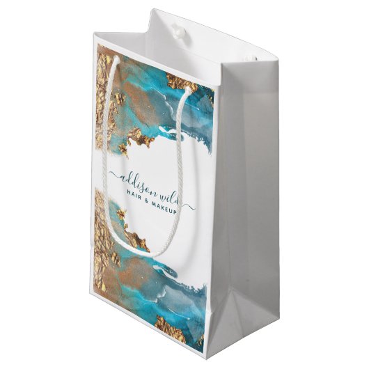 Blauw en Goud Moderne Kunst Vloeibare Inkt Zaken Klein Cadeauzakje (Voorkant Gekanteld)