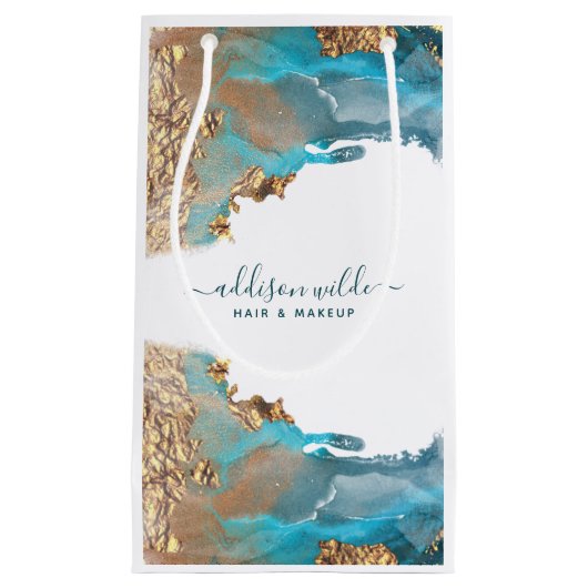 Blauw en Goud Moderne Kunst Vloeibare Inkt Zaken Klein Cadeauzakje (Voorkant)