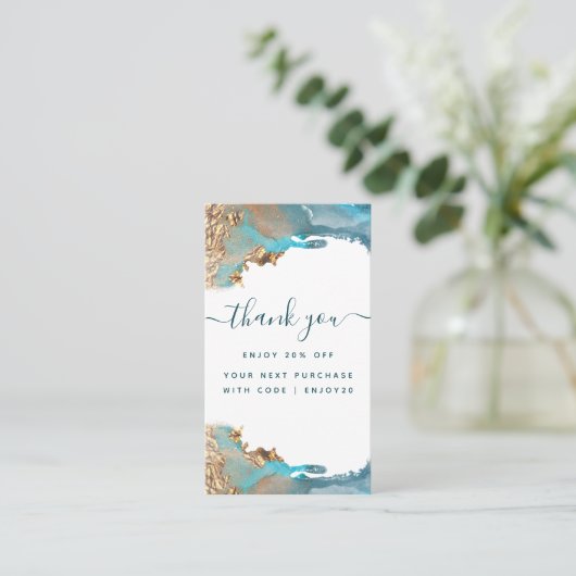 Blauw en Goud Moderne Kunst Vloeibare Inkt Zaken Kortingskaartje (Staand voorkant)