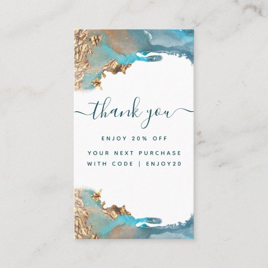Blauw en Goud Moderne Kunst Vloeibare Inkt Zaken Kortingskaartje (Voorkant)