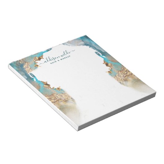 Blauw en Goud Moderne Kunst Vloeibare Inkt Zaken Notitieblok (Schuin)