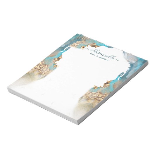 Blauw en Goud Moderne Kunst Vloeibare Inkt Zaken Notitieblok (Linkerzijde)