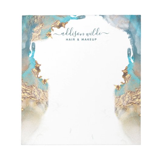 Blauw en Goud Moderne Kunst Vloeibare Inkt Zaken Notitieblok (Voorkant)