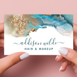 Blauw En Goud Moderne Kunst Vloeibare Waterverf In Visitekaartje