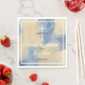 Blauw en Goud Moderne Waterverf Baby Boy Doop Servet (Insitu)