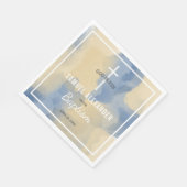 Blauw en Goud Moderne Waterverf Baby Boy Doop Servet (Hoek)