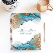 Blauw en Goud Moderne Waterverf Ink Business Notitieboek