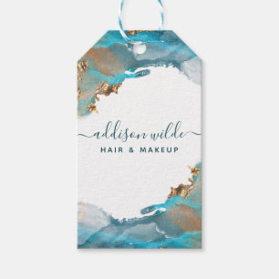 Blauw en Goud Moderne Waterverf Ink Prijs Hang Lab Cadeaulabel