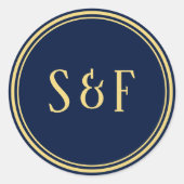 Blauw en Goud Monogram Envelopezegel Ronde Sticker (Voorkant)