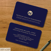 Blauw en Goud Monogram Financieel Visitekaartje