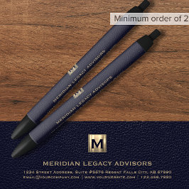 Blauw en Goud Monogram Initiaal Logo Embleem Pen