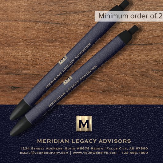 Blauw en Goud Monogram Initiaal Logo Embleem Pen