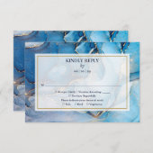 Blauw en goud monogram nautisch huwelijk RSVP kaartje (Voorkant / Achterkant)