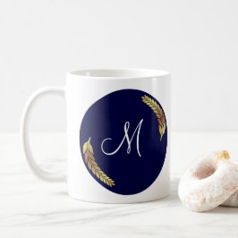 Blauw en Goud Monogram (Personaliseer) Koffiemok