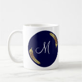 Blauw en Goud Monogram (Personaliseer) Koffiemok (Links)