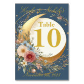 Blauw en Goud Moonflower Bruiloft Kaart (Achterkant)